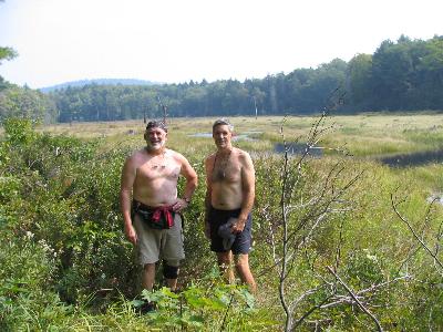 Norm and Wayne in a wetland on the route to Norway Lake