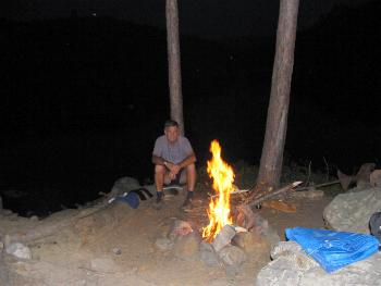 Wayne at the campfire - Killarney Provincial Park