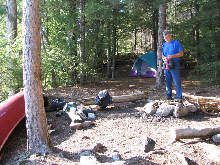 Wayne organizing the campsite - Killarney Provincial Park