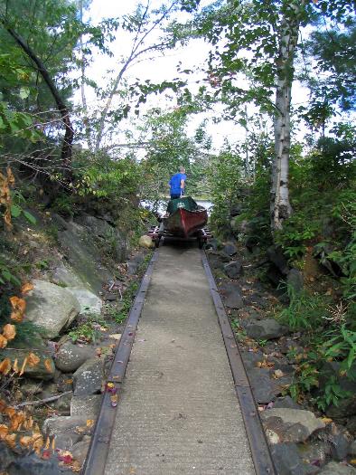 Hauling canoe trolley overland