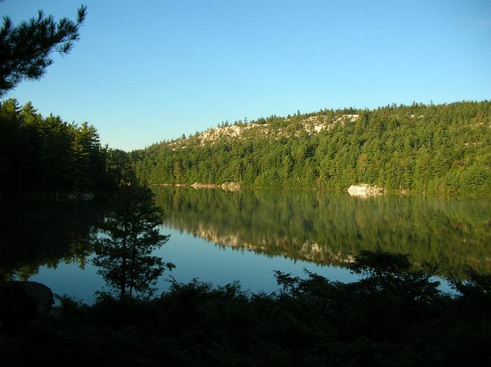 Morning view from campsite 73 on Ruth Roy Lake - Killarney Provincial Park