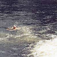 Norm recovering from the slide - High Falls - Algonquin Park