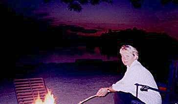 Geri at the campfire at sunset - Algonquin Park